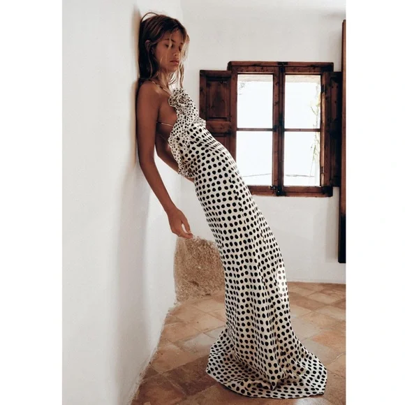 Zara RUFFLED SATIN EFFECT POLKA DOT DRESS - Picture 13 of 16